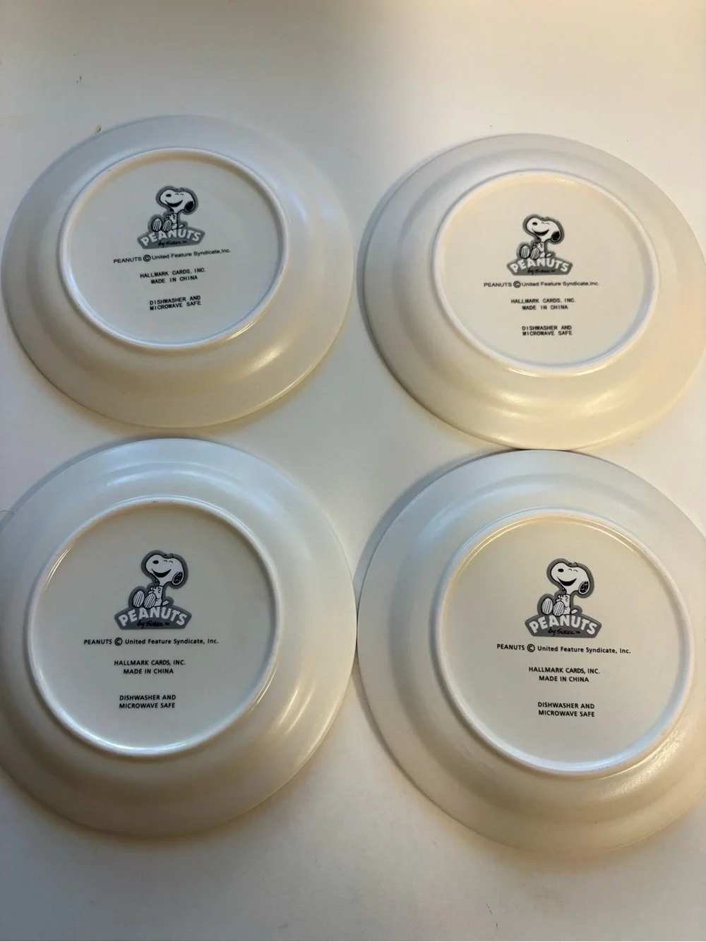 Peanuts Snoopy Winter Side Plates - White with Blue Trim (Set of 4) 6.5”